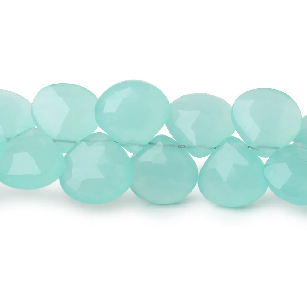 10-11mm Sea Blue Chalcedony faceted hearts 8 inch 35 beads AA