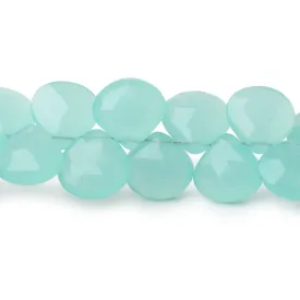 10-11mm Sea Blue Chalcedony faceted hearts 8 inch 35 beads AA