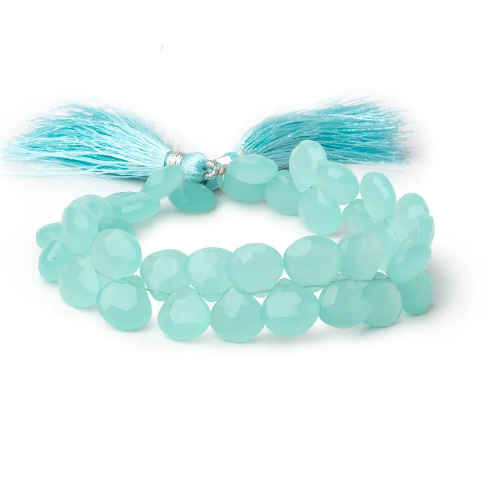 10-11mm Sea Blue Chalcedony faceted hearts 8 inch 35 beads AA