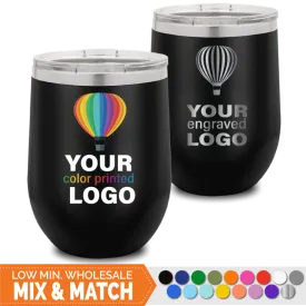 12 oz Wine Tumblers -Mix & Match- Bulk Wholesale Personalized Engraved or Full Color Print Logo