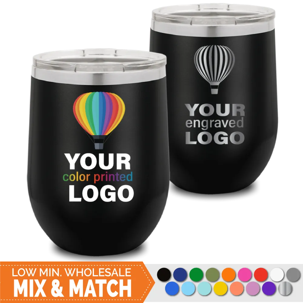 12 oz Wine Tumblers -Mix & Match- Bulk Wholesale Personalized Engraved or Full Color Print Logo