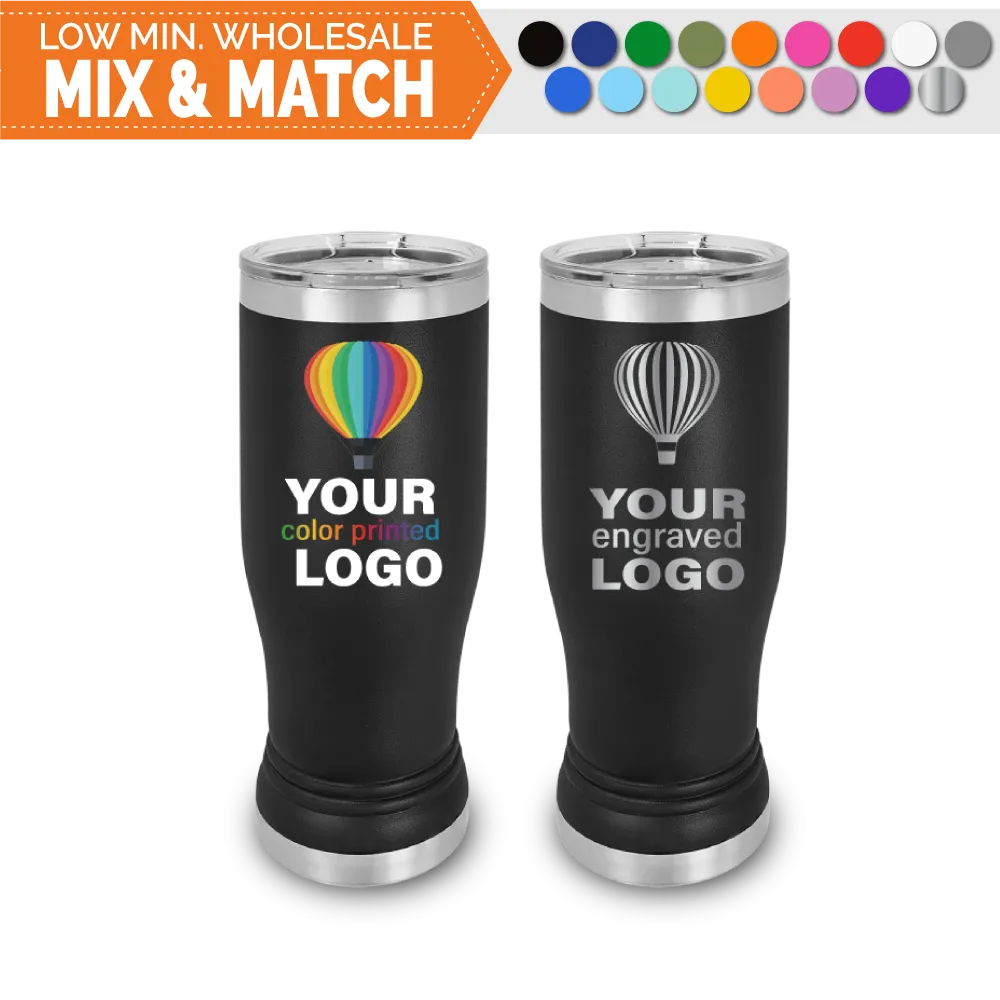 14 oz Promo Pilsner Beer Tumblers -Mix & Match- Bulk Wholesale Personalized Engraved or Full Color Print Logo