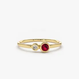 14K Gold Bezel Setting Ruby and Diamond Ring