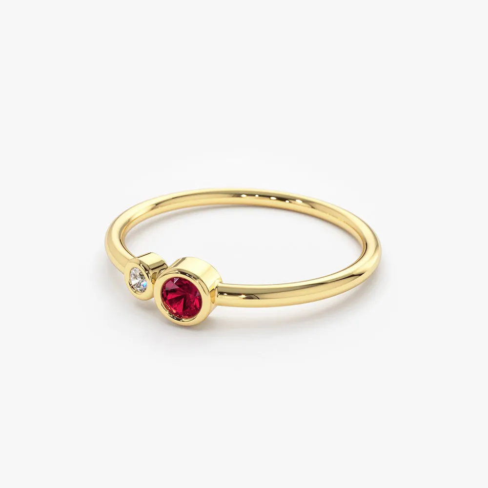 14K Gold Bezel Setting Ruby and Diamond Ring