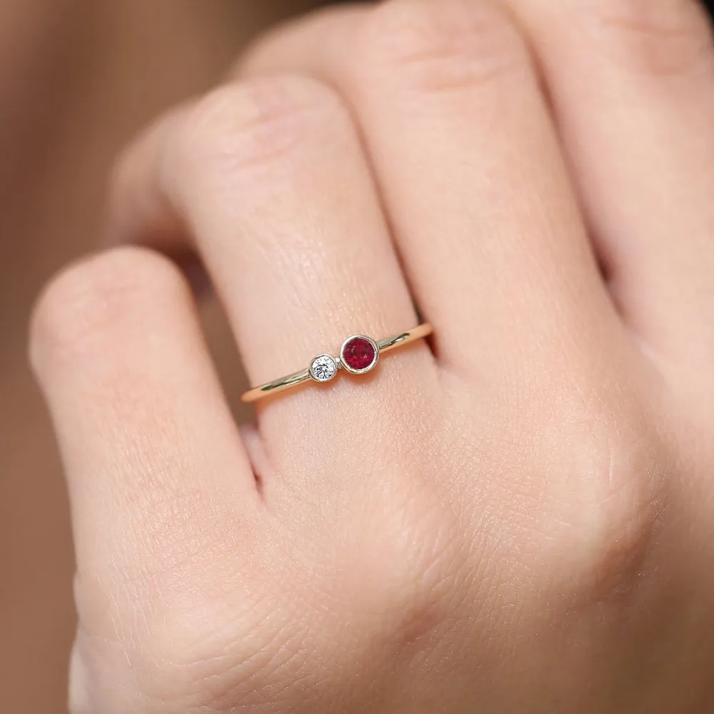 14K Gold Bezel Setting Ruby and Diamond Ring