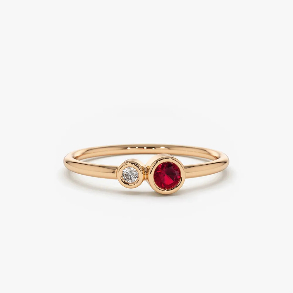 14K Gold Bezel Setting Ruby and Diamond Ring