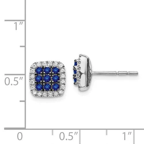 14KT GOLD 0.48 CTW SAPPHIRE & 0.20 CTW DIAMOND SQUARE CLUSTER HALO EARRINGS