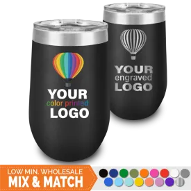 16 oz Insulated Wine Tumblers -Mix & Match- Bulk Wholesale Personalized Engraved or Full Color Print Logo