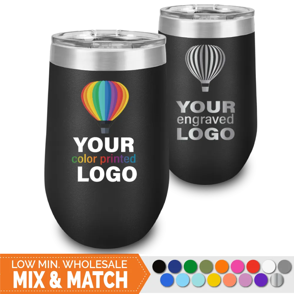 16 oz Insulated Wine Tumblers -Mix & Match- Bulk Wholesale Personalized Engraved or Full Color Print Logo