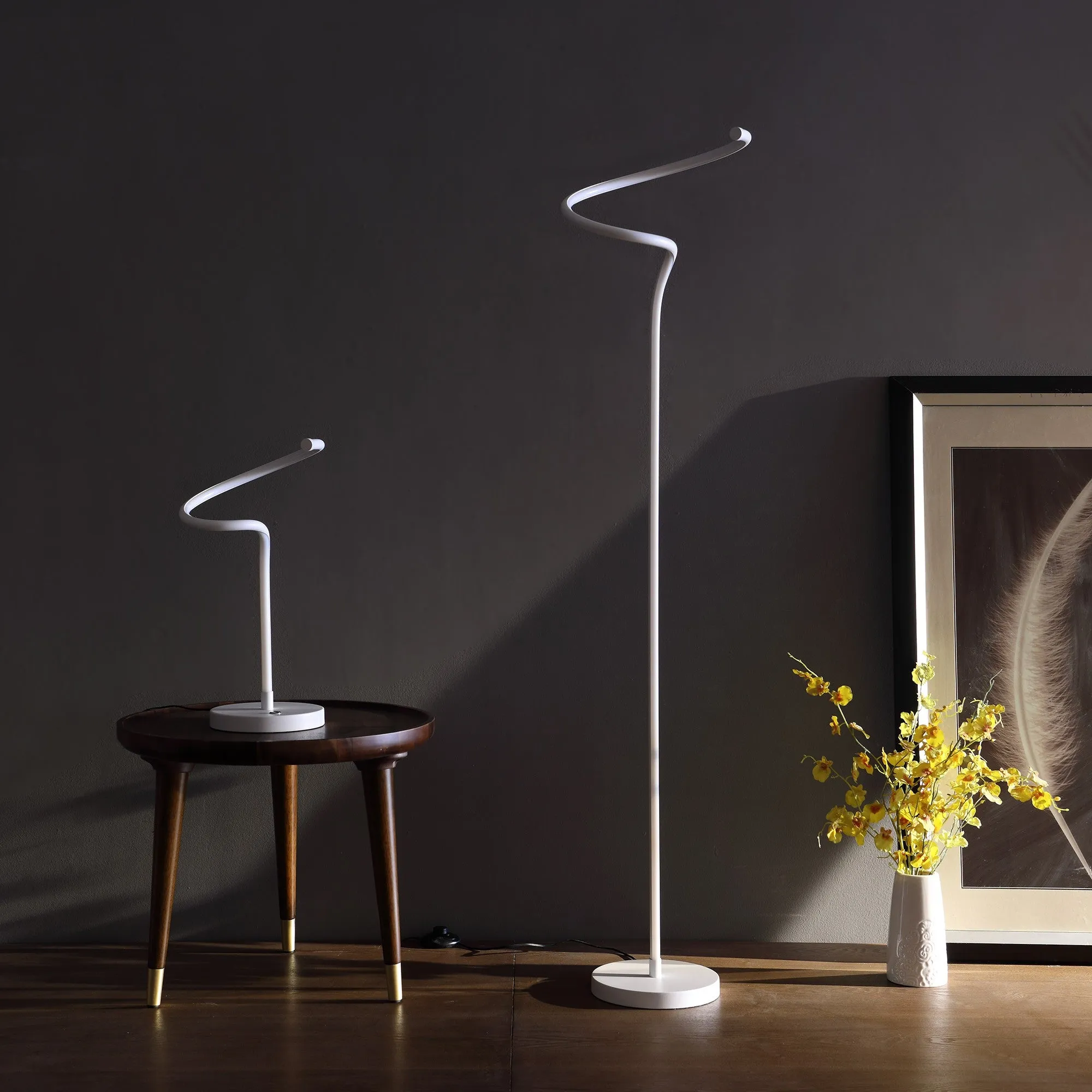 18" White Curvy Spiral LED Table Lamp By Homeroots