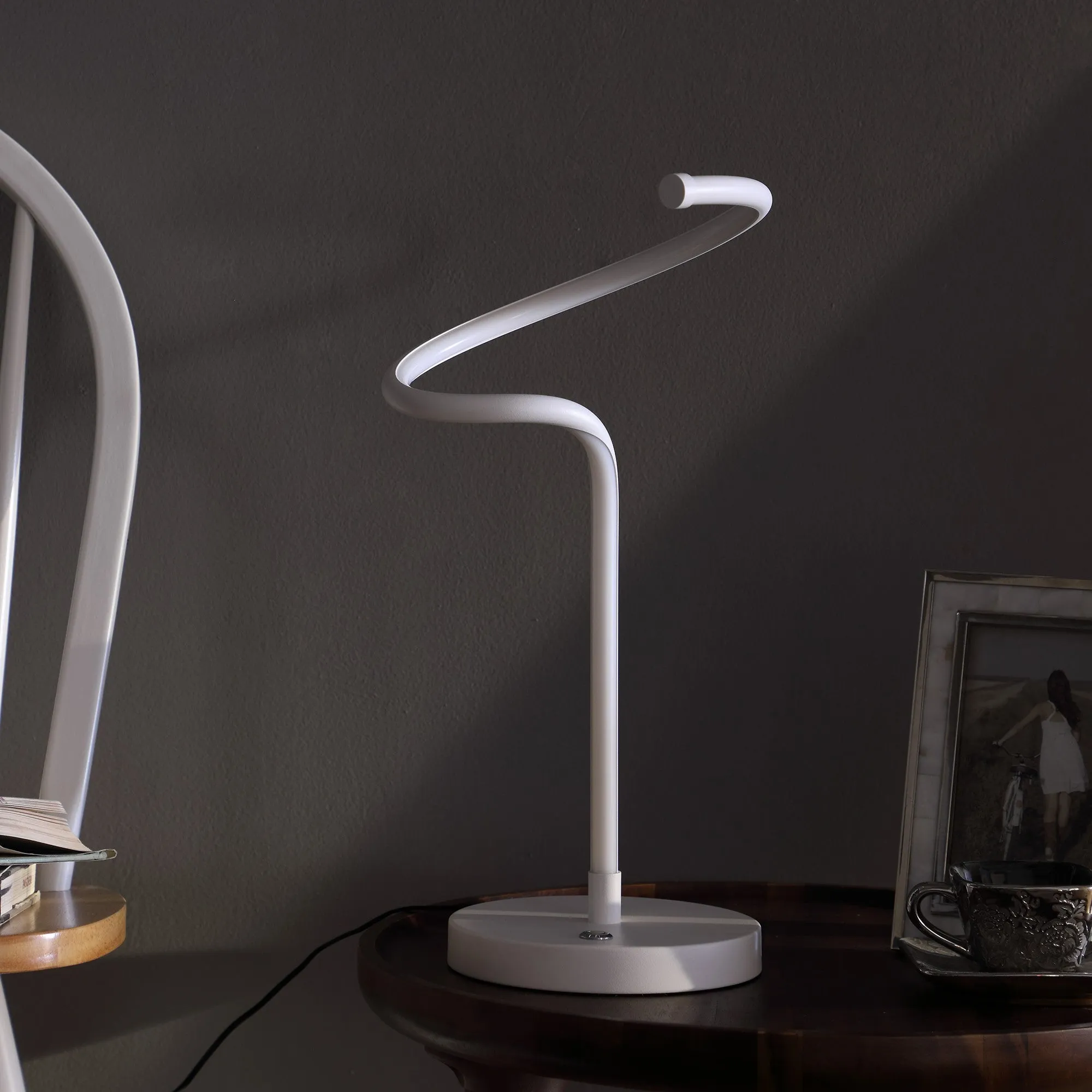 18" White Curvy Spiral LED Table Lamp By Homeroots