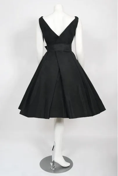 1956 Christian Dior Haute Couture Documented Black Silk 'New Look' Dress