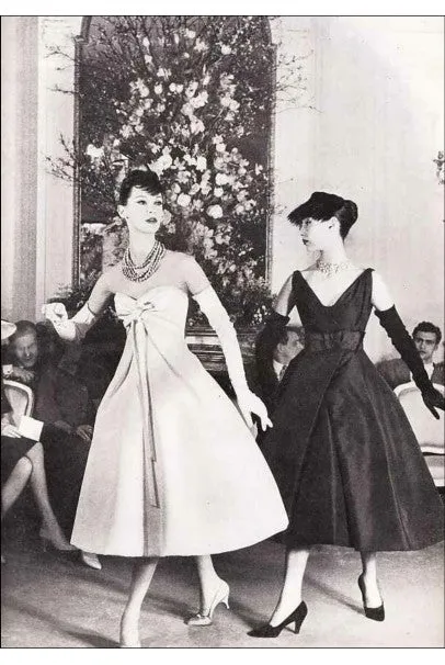 1956 Christian Dior Haute Couture Documented Black Silk 'New Look' Dress