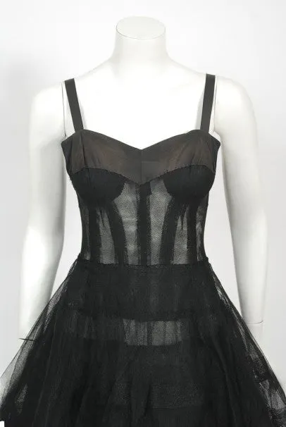 1956 Christian Dior Haute Couture Documented Black Silk 'New Look' Dress