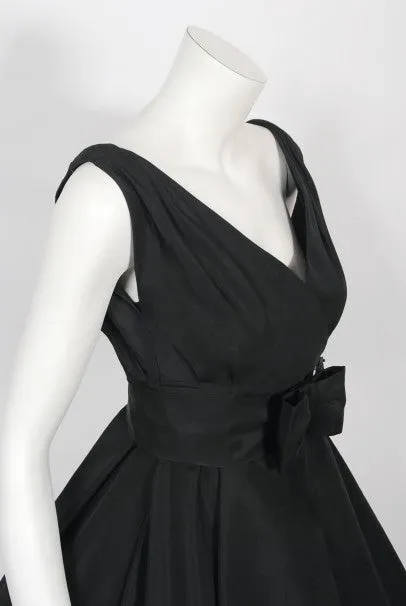 1956 Christian Dior Haute Couture Documented Black Silk 'New Look' Dress