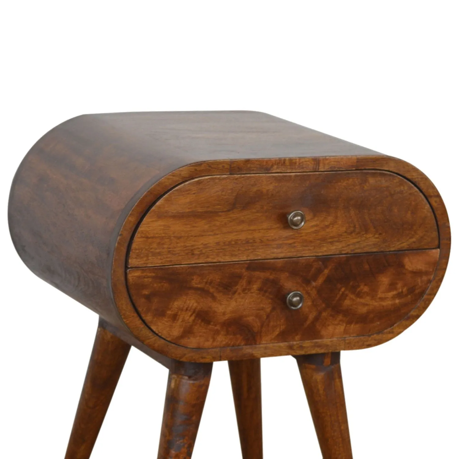 2 Drawers Circular Chestnut Bedside Table