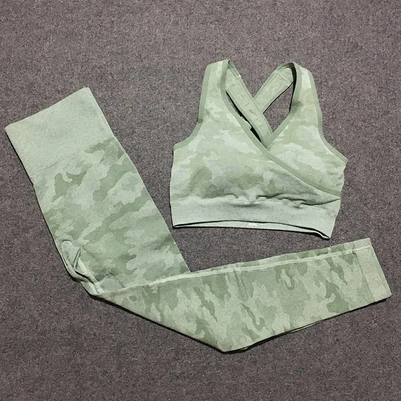 2 piece camo workout set women seamless yoga set