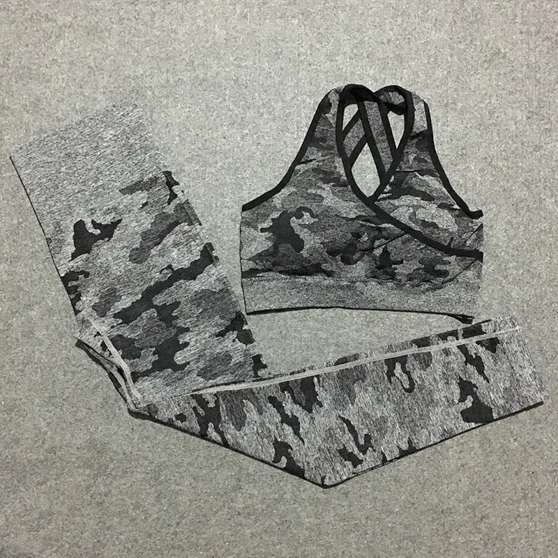 2 piece camo workout set women seamless yoga set