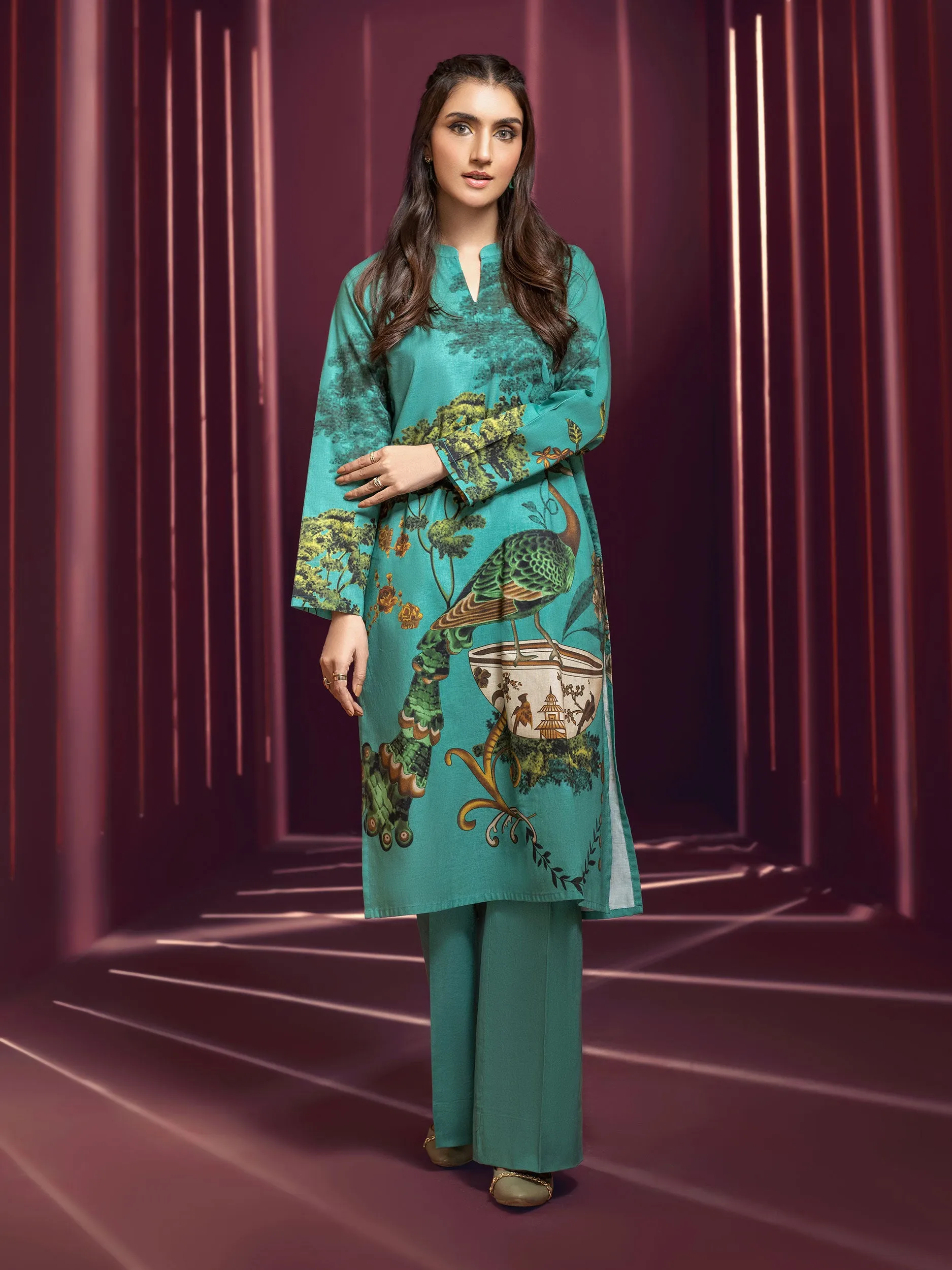 2 Piece Khaddar Suit-Unstitched (Printed)