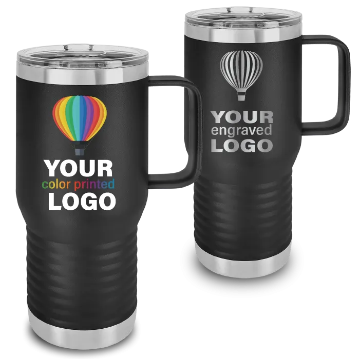 20 oz Handled Travel Tumblers -Mix & Match- Bulk Wholesale Personalized Engraved or Full Color Print Logo