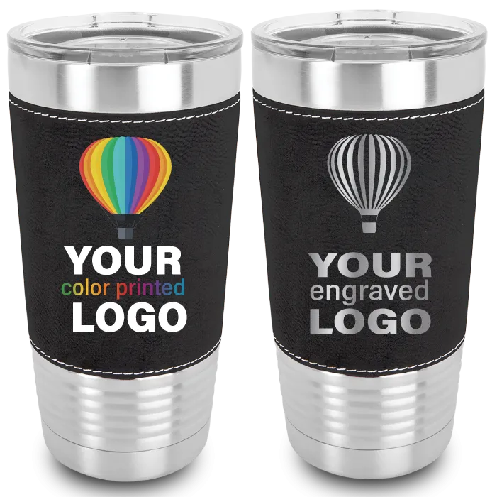 20 oz Leatherette (Faux Leather) Tumblers -Mix & Match- Bulk Wholesale Personalized Engraved or Full Color Print Logo