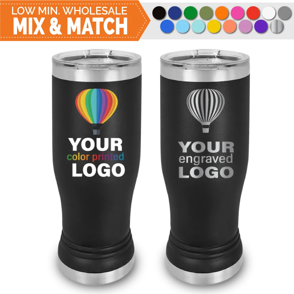 20 oz Promo Pilsner Beer Tumblers -Mix & Match- Bulk Wholesale Personalized Engraved or Full Color Print Logo