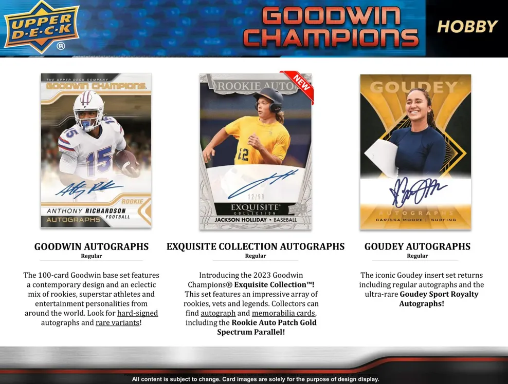 2023 Upper Deck Goodwin Champions Hobby Box 18 Packs per Box, 5 Cards per Pack