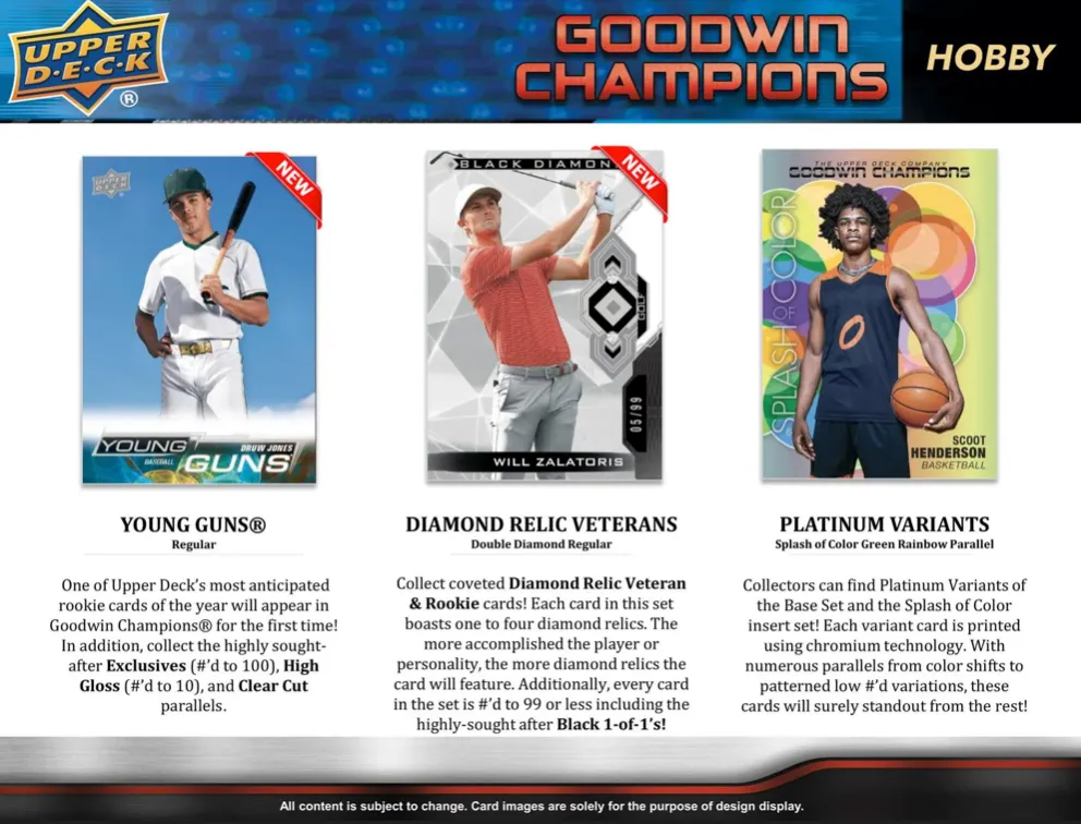 2023 Upper Deck Goodwin Champions Hobby Box 18 Packs per Box, 5 Cards per Pack