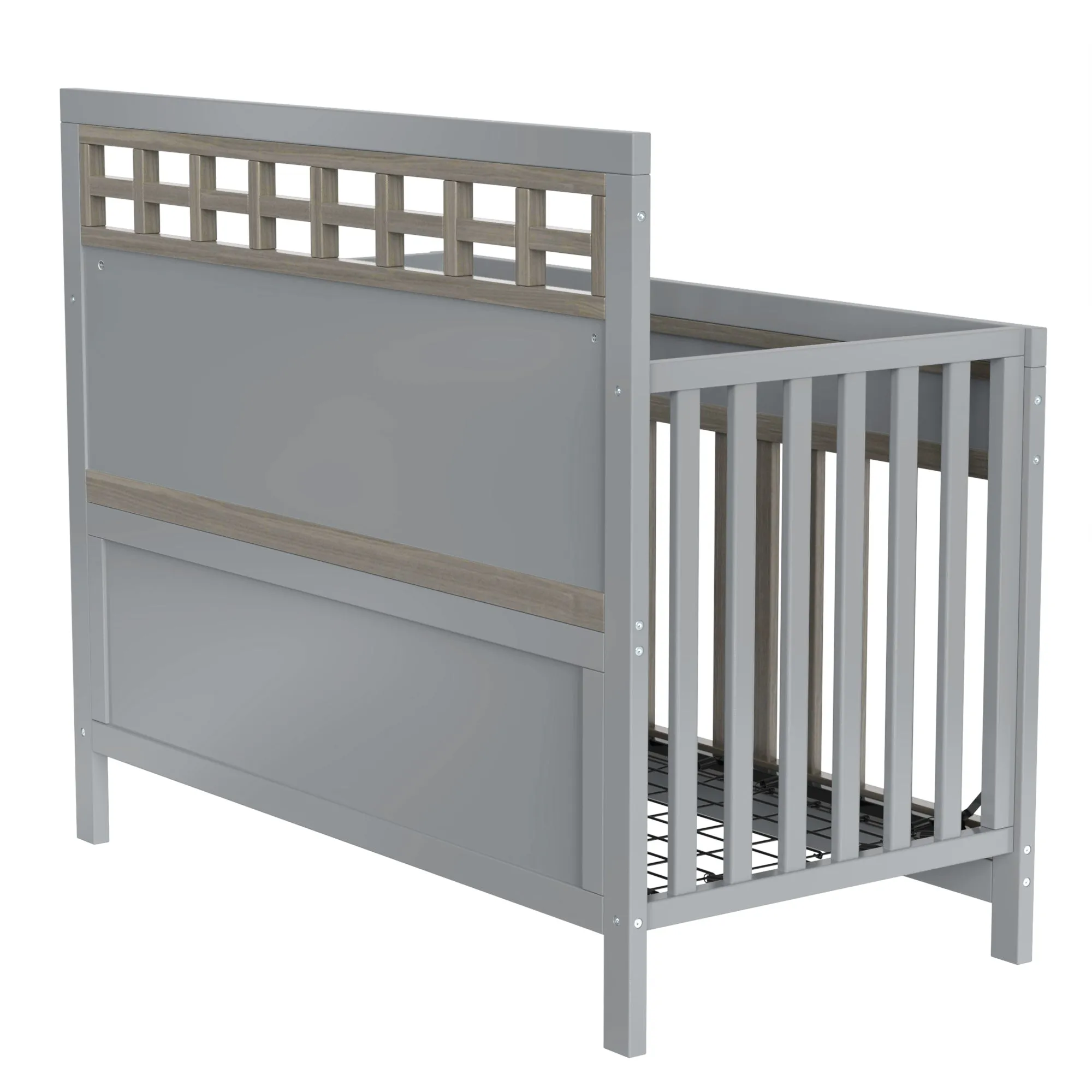 3 Pieces Nursery Sets Baby Crib and Changer Dreeser with Removable Changing Tray Bedroom Sets Gray