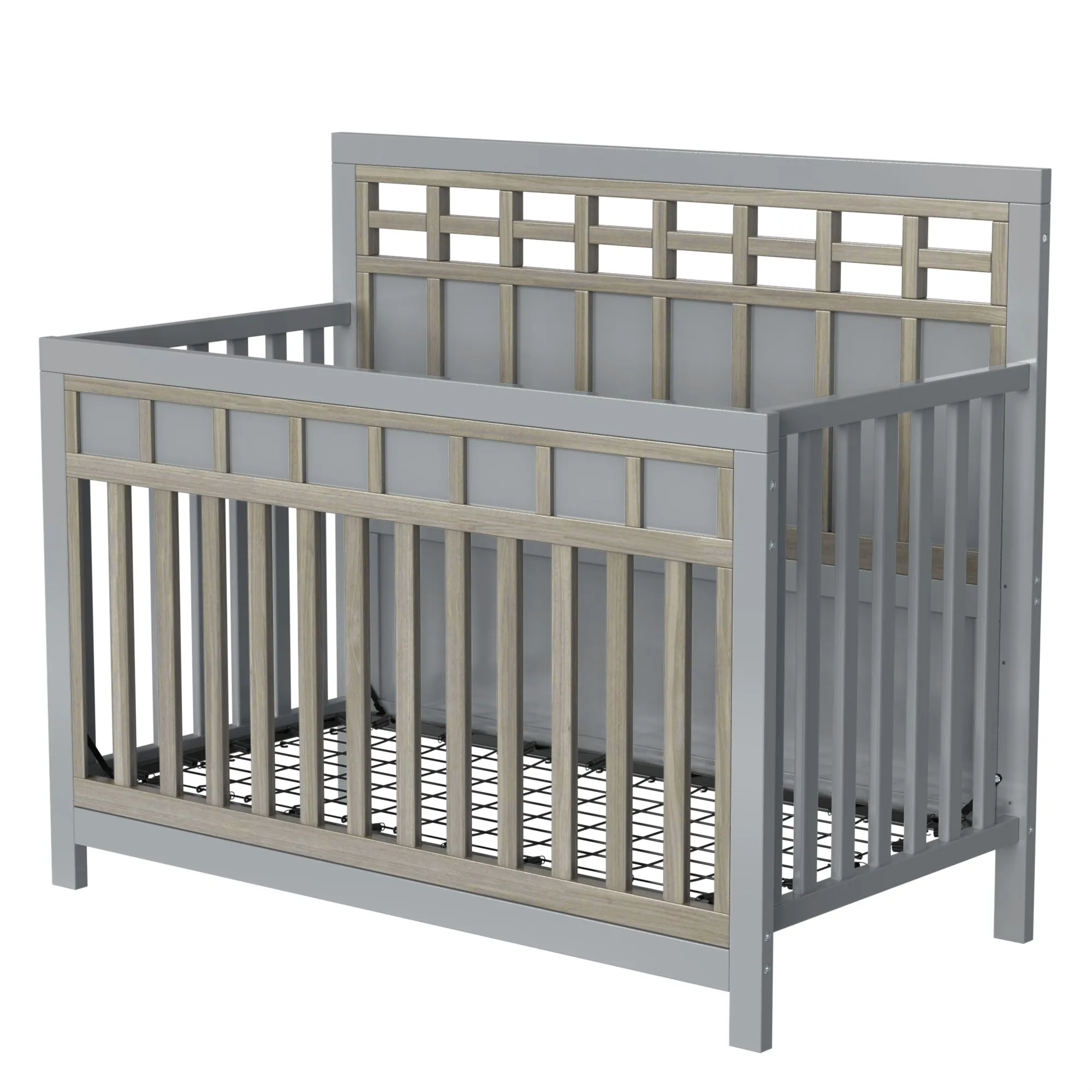 3 Pieces Nursery Sets Baby Crib and Changer Dreeser with Removable Changing Tray Bedroom Sets Gray