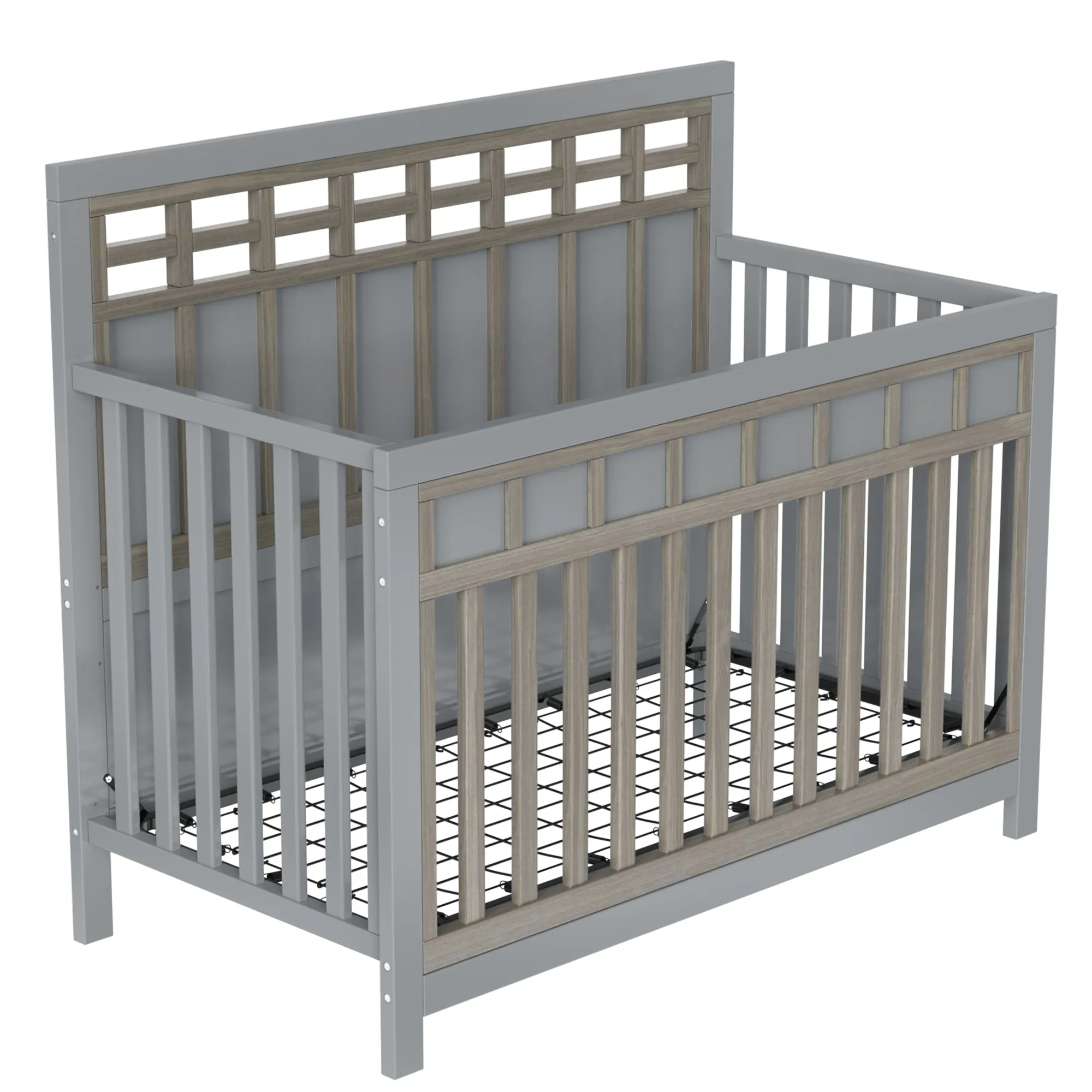 3 Pieces Nursery Sets Baby Crib and Changer Dreeser with Removable Changing Tray Bedroom Sets Gray