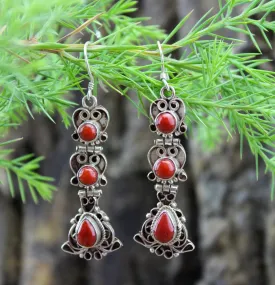 3 Tier Tibetan Coral Earrings