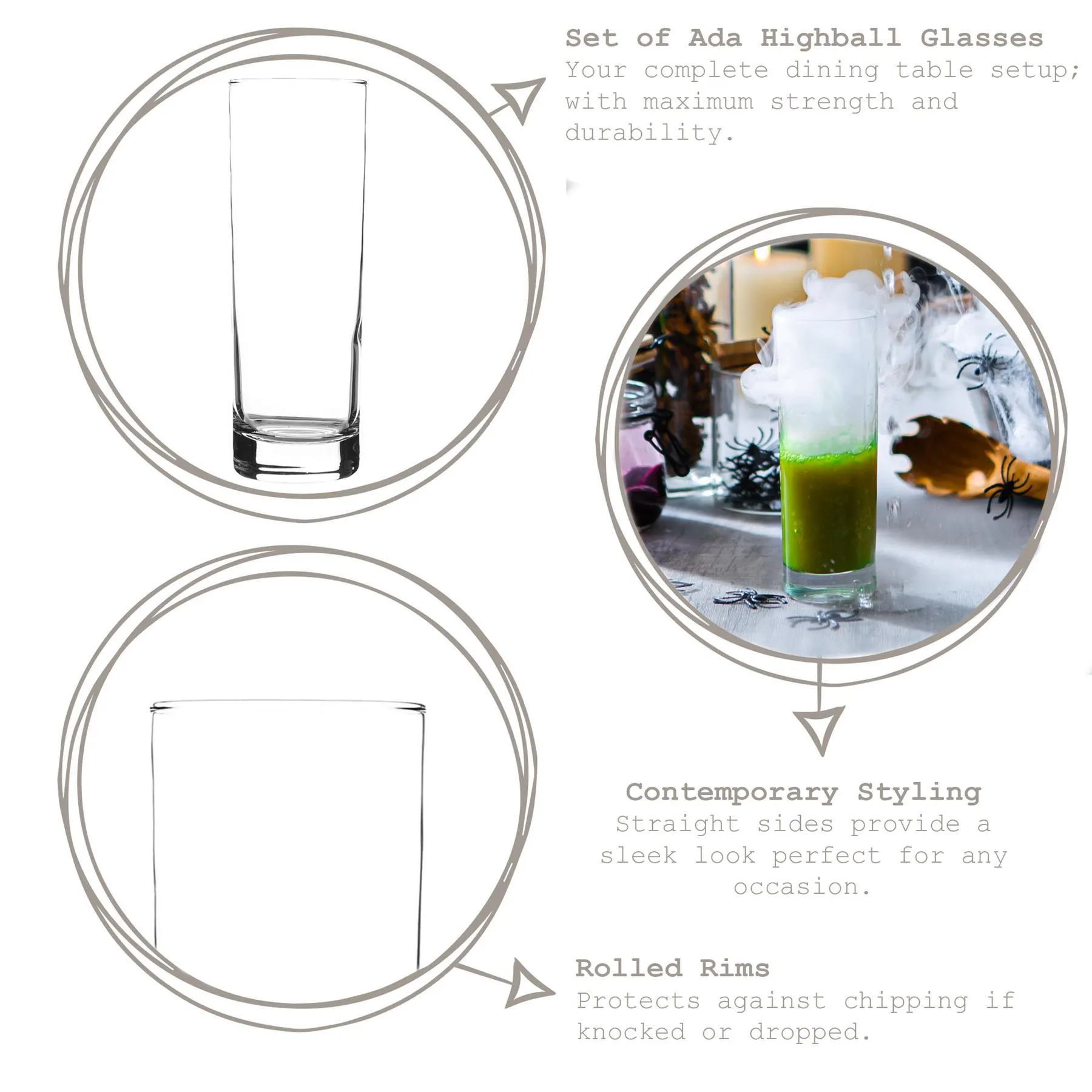 315ml Ada Highball Glasses - Pack of Six - By LAV