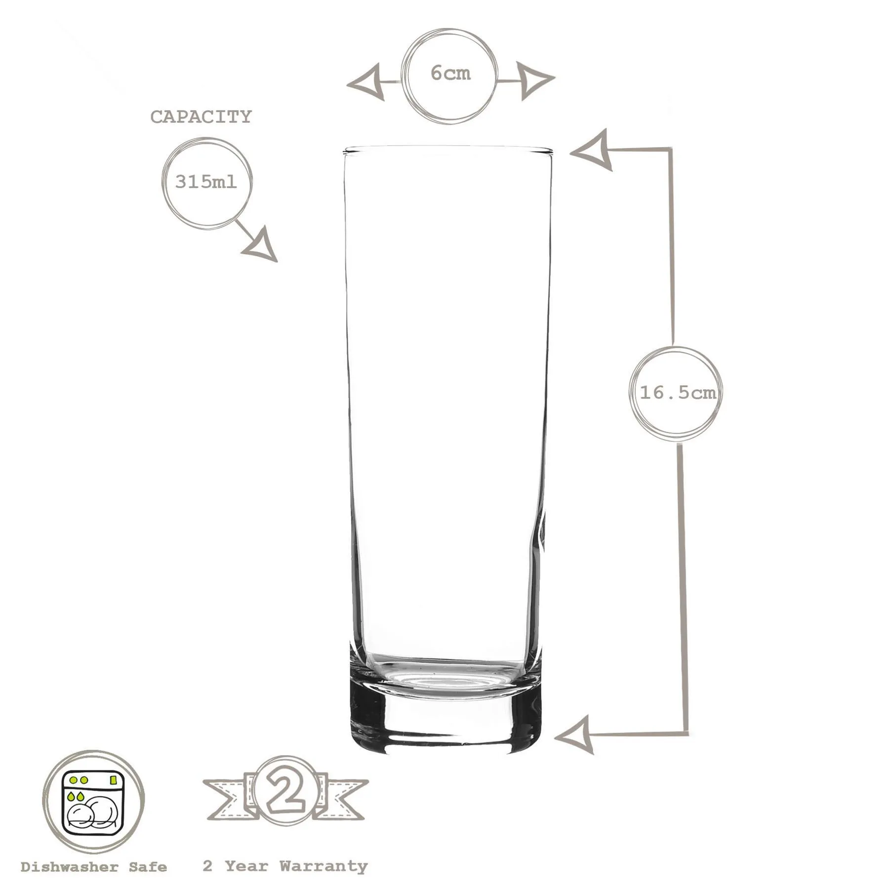 315ml Ada Highball Glasses - Pack of Six - By LAV