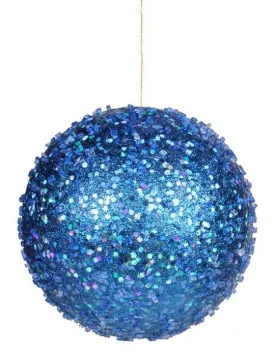 4" Royal Blue Beaded Glitter Ball Ornament