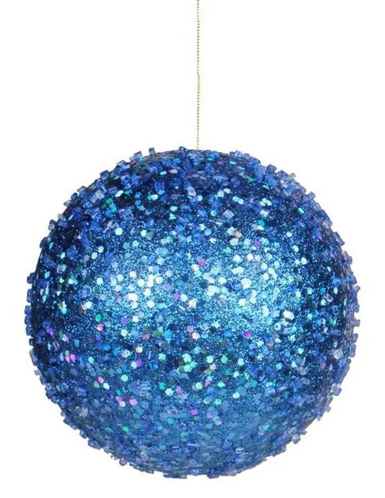 4" Royal Blue Beaded Glitter Ball Ornament