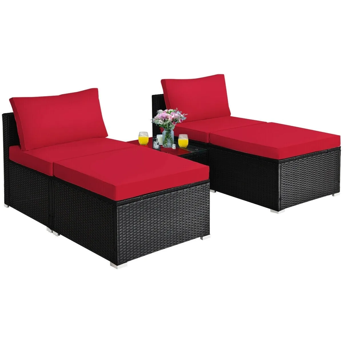 5pc Wicker Rattan Patio Armless Furniture Set - Red