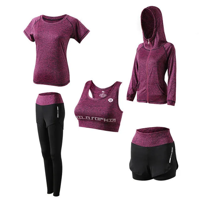 5Pcs Women's Yoga Sets Outdoor Running Yoga Quick Dry