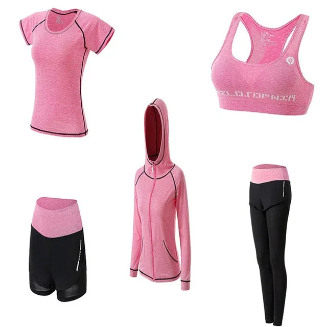 5Pcs Women's Yoga Sets Outdoor Running Yoga Quick Dry