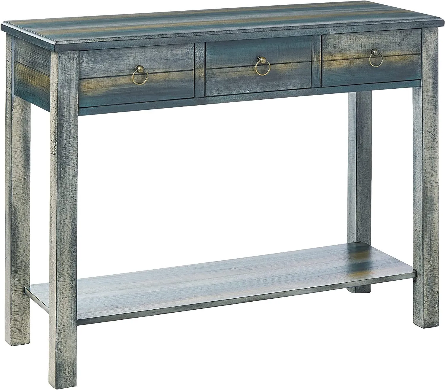 ACME Glancio Console Table in Antique White & Teal 97257