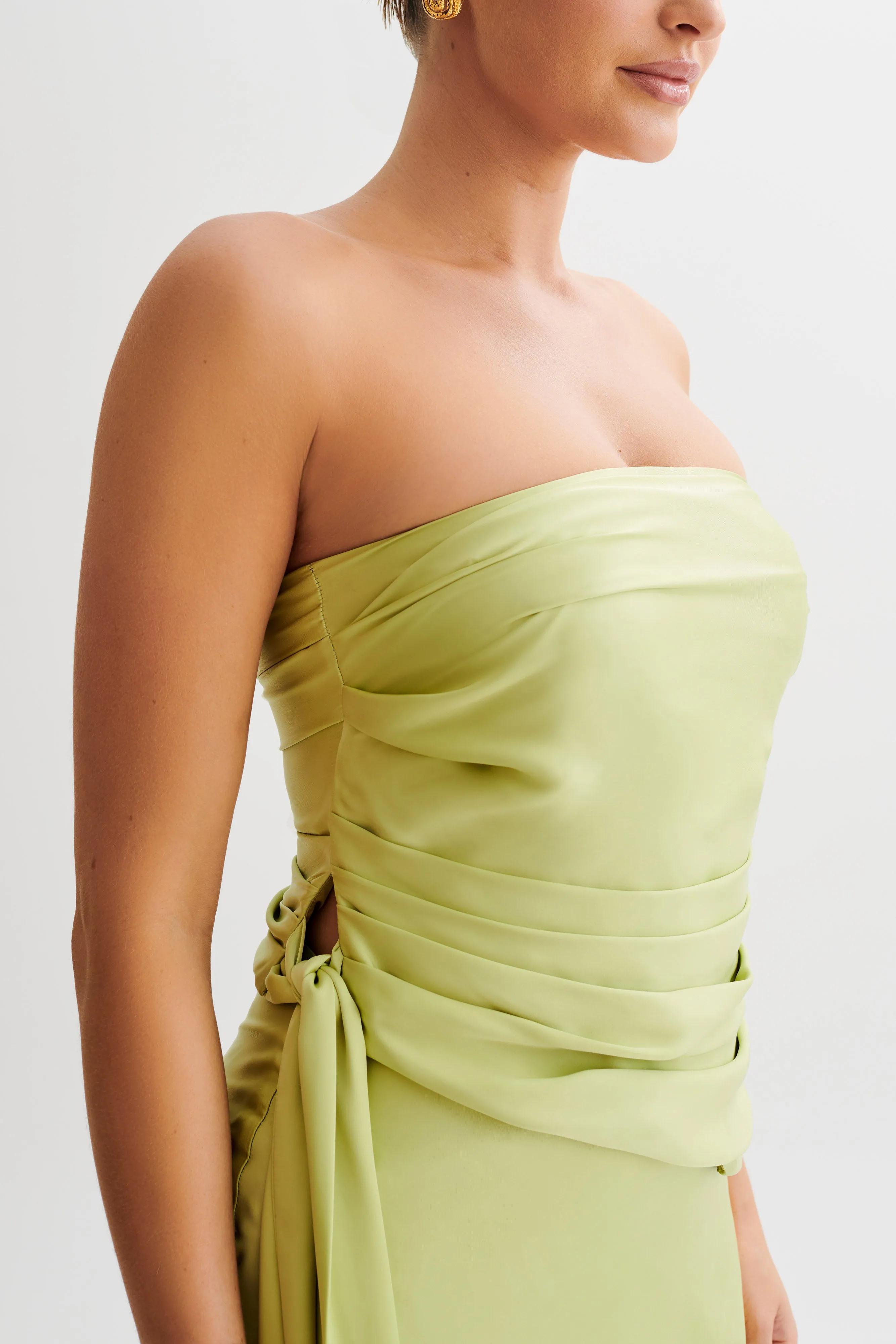 Allegra Satin Ruched Strapless Top - Apple