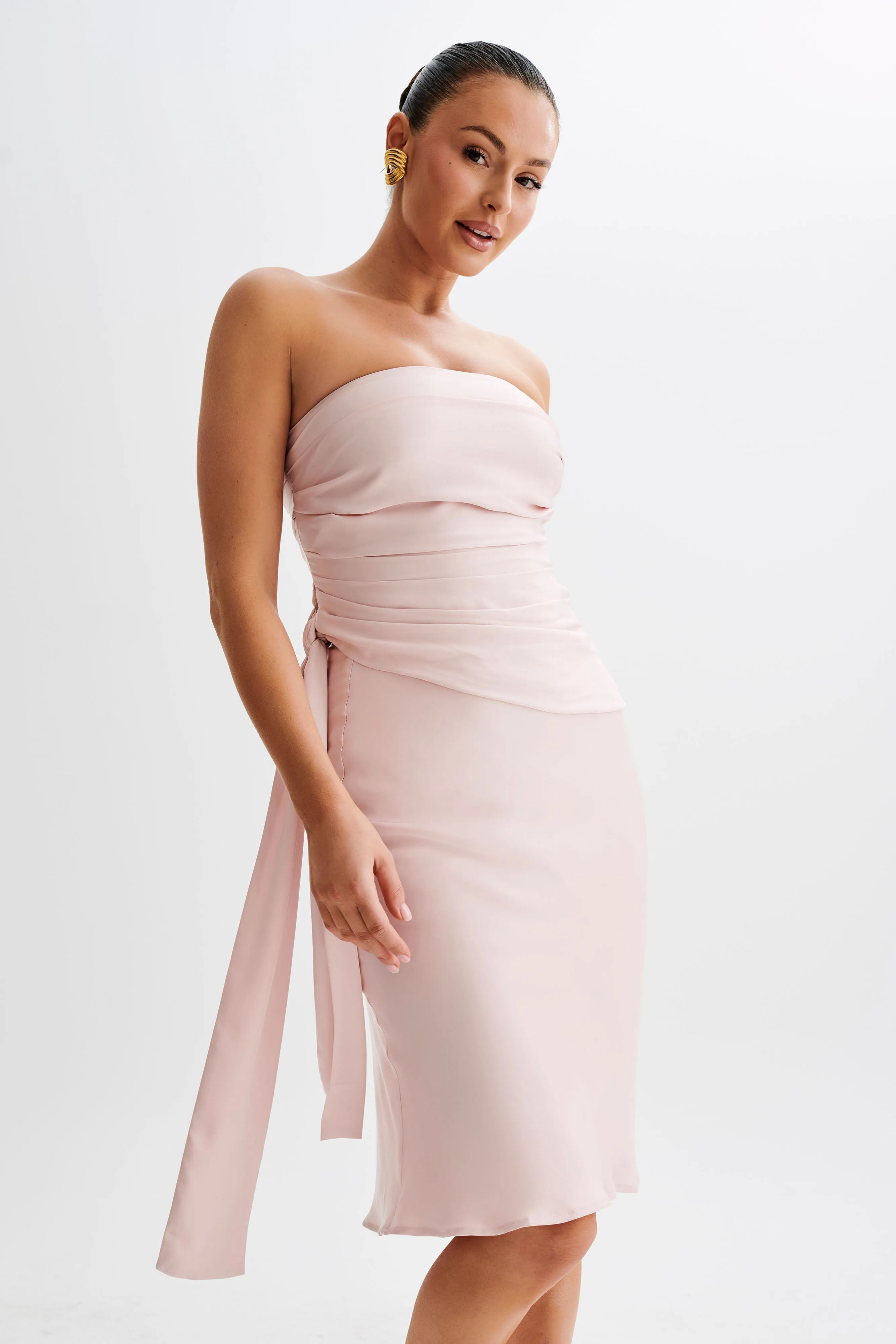 Allegra Satin Ruched Strapless Top - Pale Pink