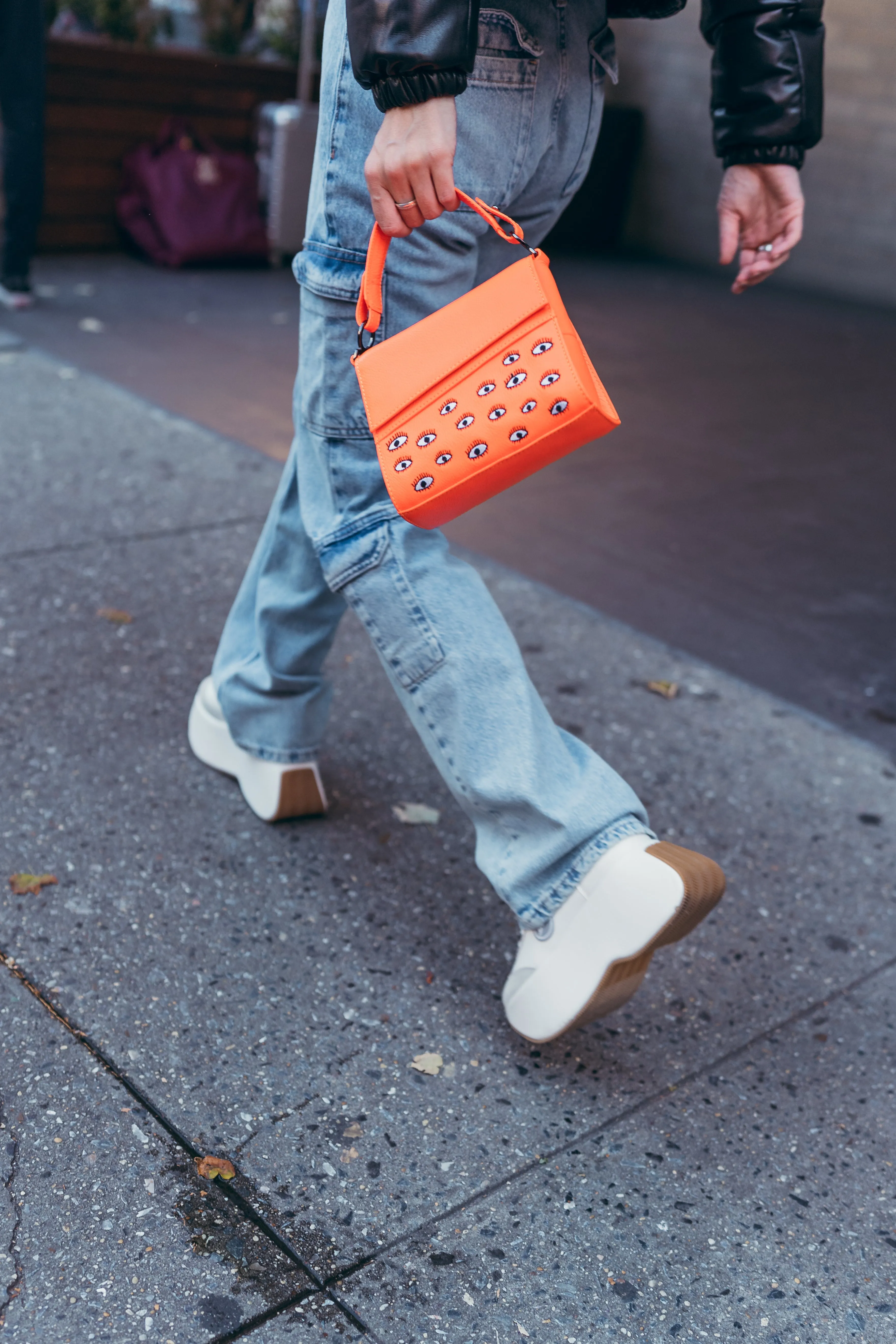 Anastasio Micro Crossbody Handbag Neon Orange Leather - Eyes Embroidery