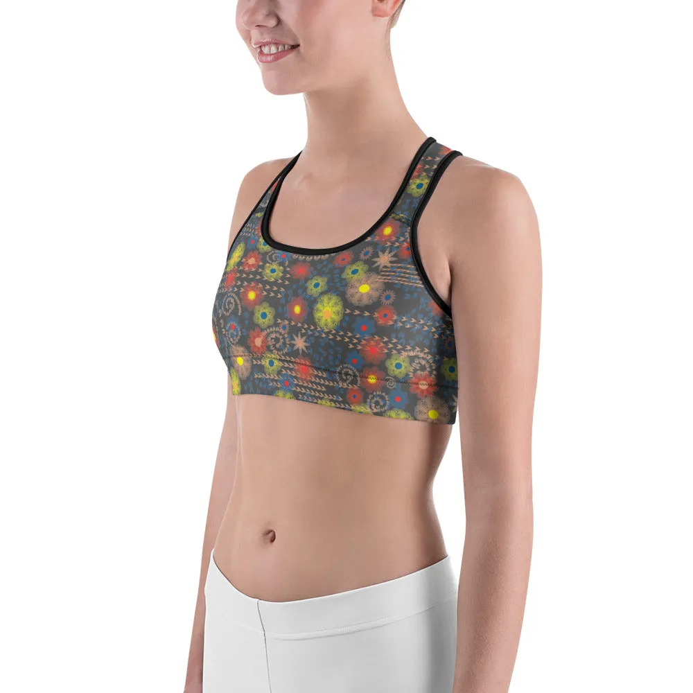 Arc Series- Black Floral Sports bra