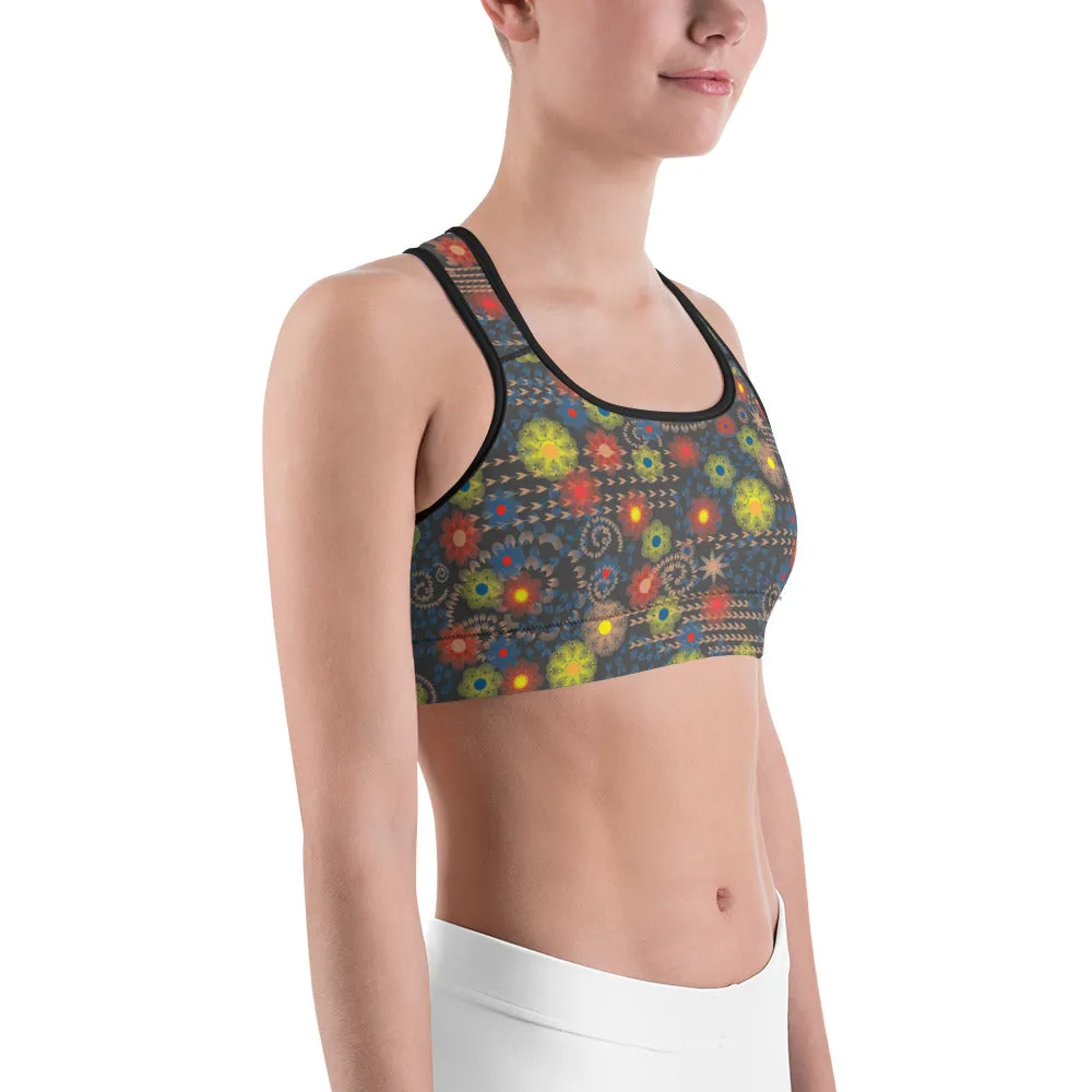 Arc Series- Black Floral Sports bra