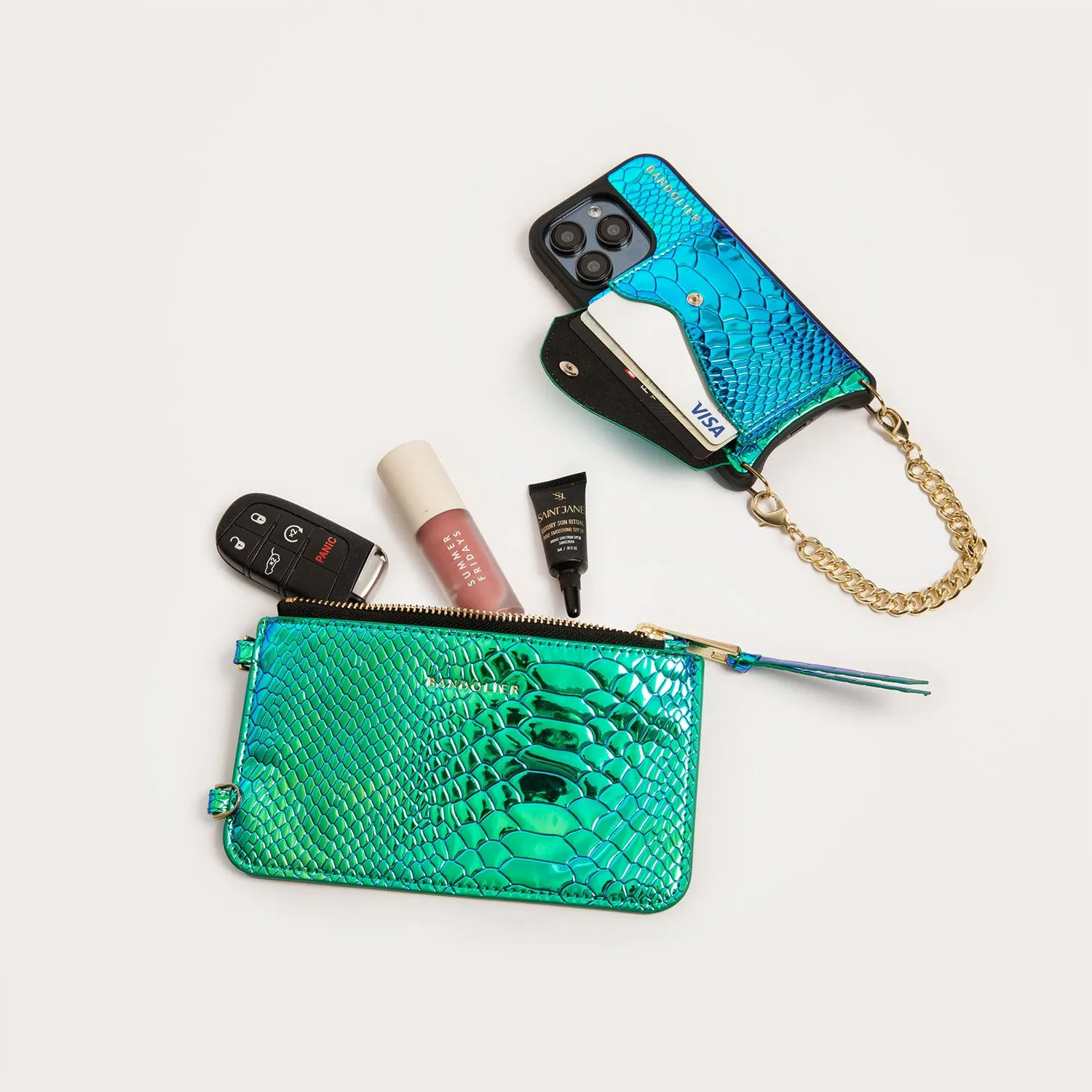 Ariel Classic Zip Pouch  - Iridescent Blue Green/Gold