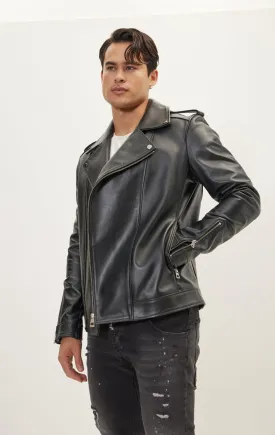 Asymmetric Epaulet Leather Jacket- Black Falcon