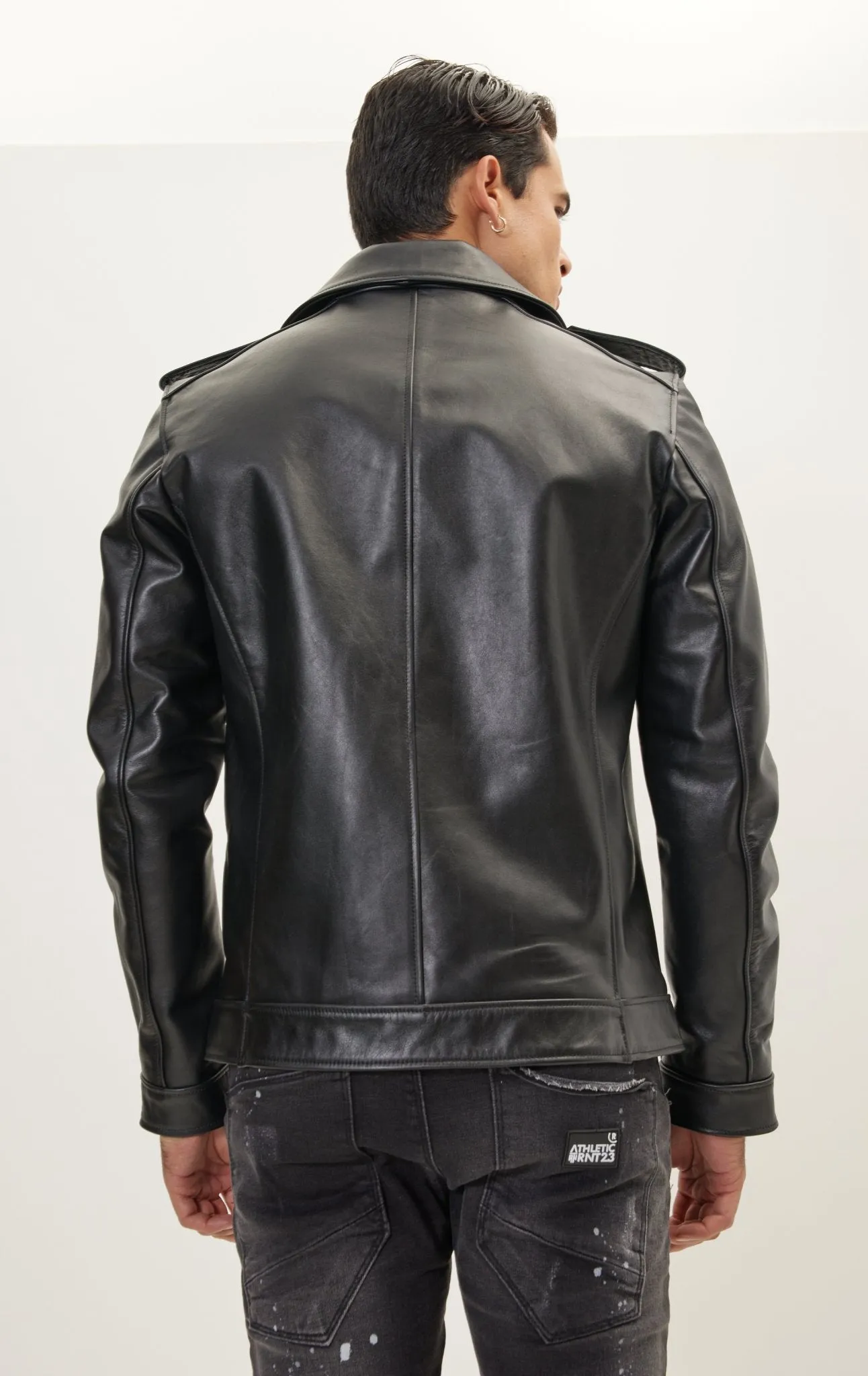 Asymmetric Epaulet Leather Jacket- Black Falcon