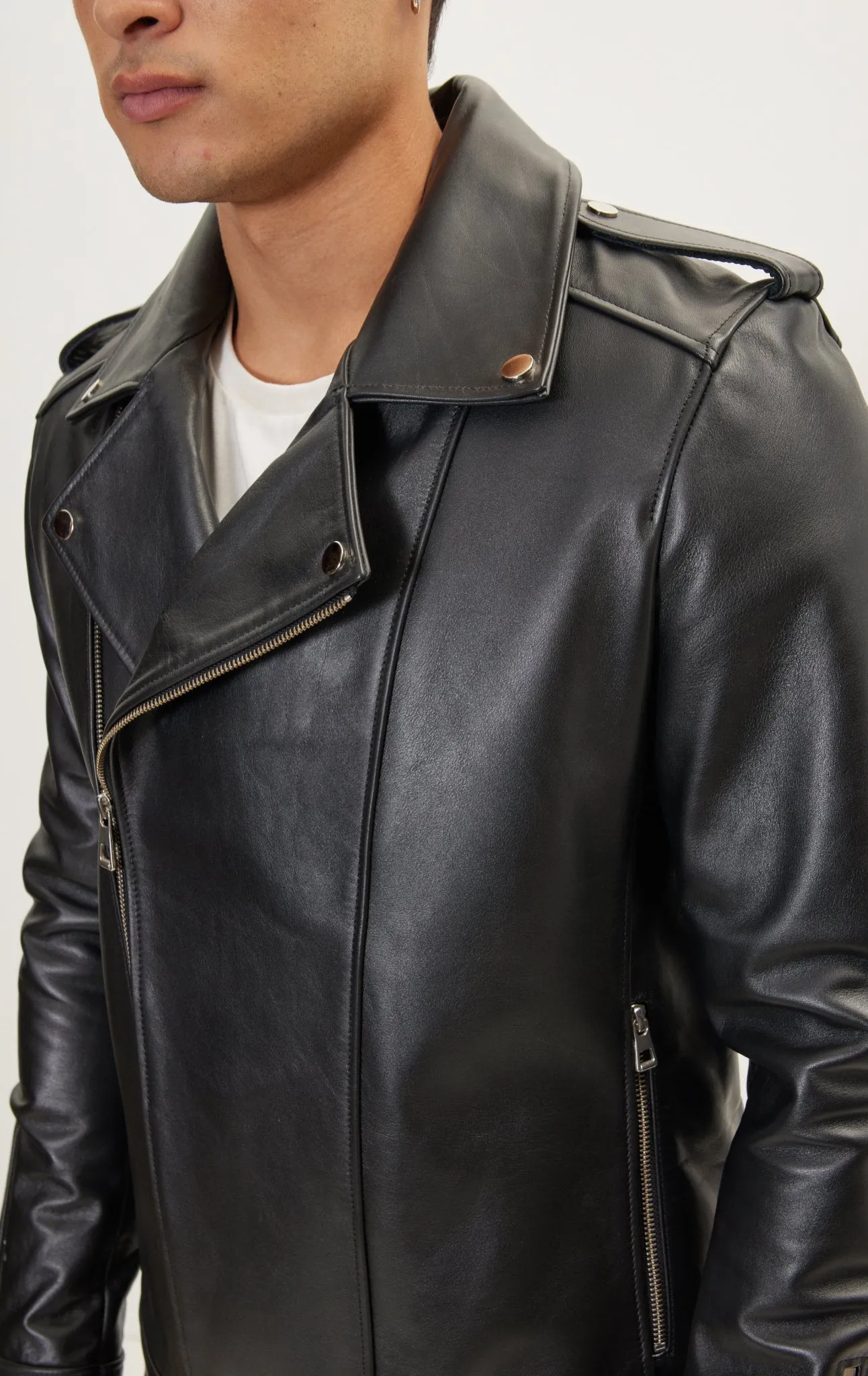 Asymmetric Epaulet Leather Jacket- Black Falcon