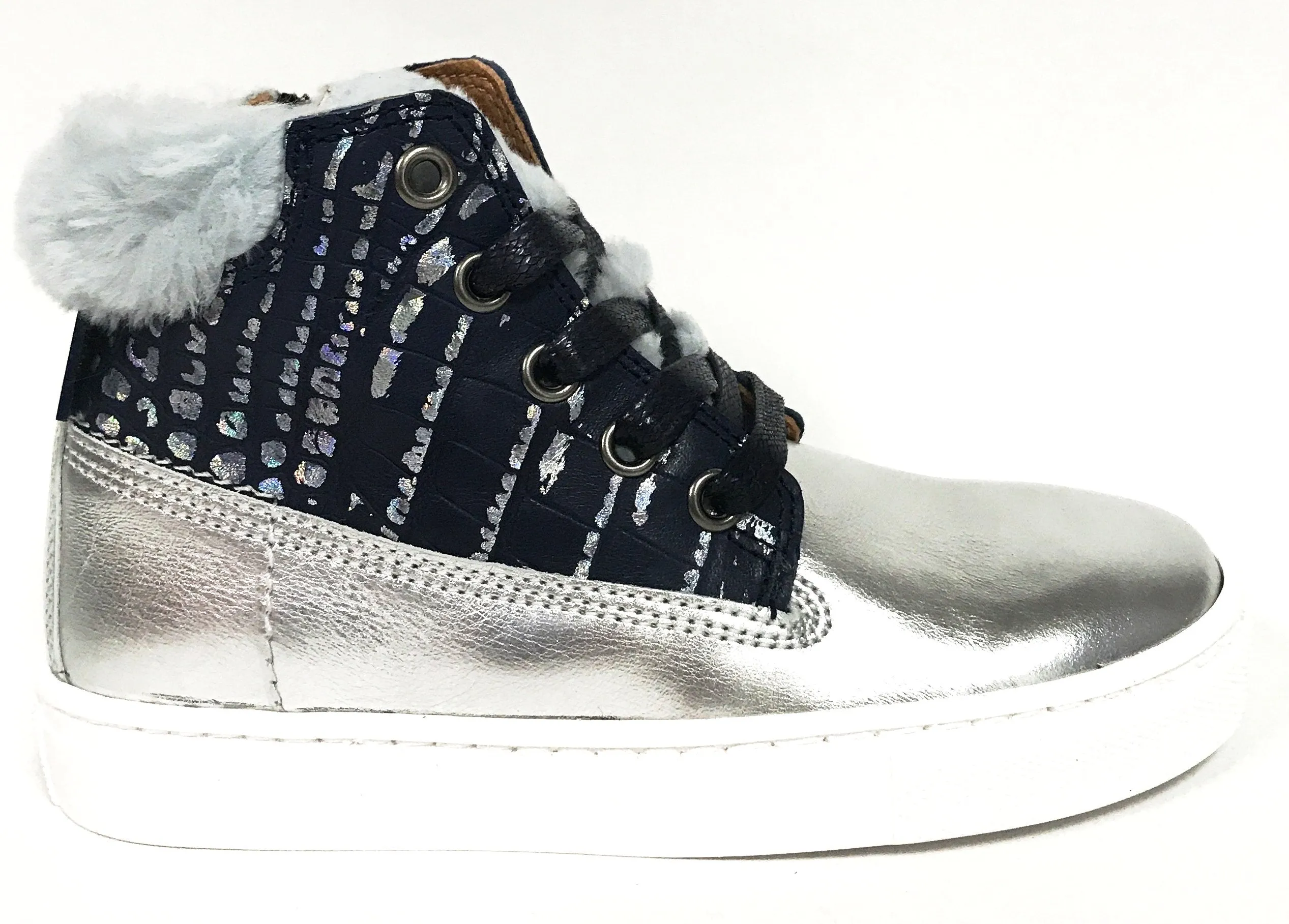 Atlanta Mocassin Silver/Blue Fur High-top